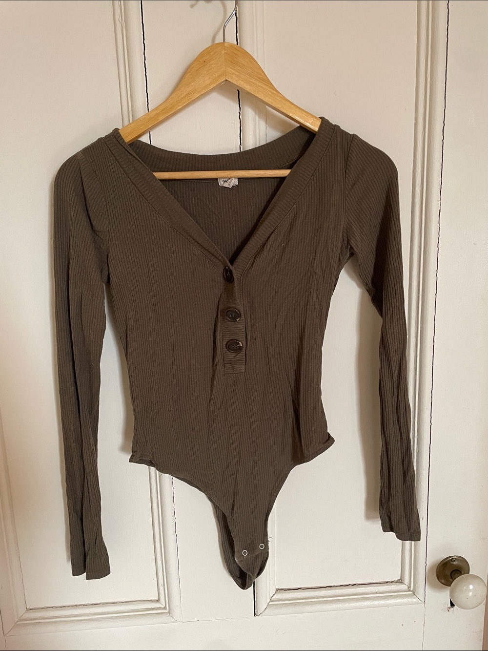 Garage Ribbed Long Sleeve Bodysuit - Olive